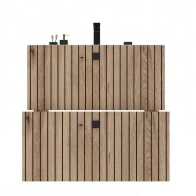 602S5 Wastafelmeubel TIGO 60 2S – Evoke eiken – 2 laden – hangend – geribbeld front – met wastafel