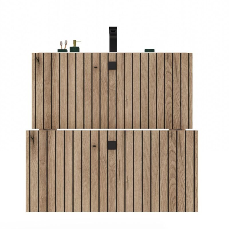 Wastafelmeubel TIGO 60 2S – Evoke eiken – 2 laden – hangend – geribbeld front – met wastafel