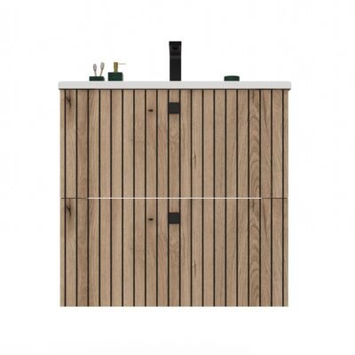Wastafelmeubel TIGO 60 2S – Evoke eiken – geribbeld front – met wastafel