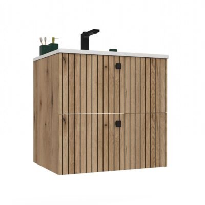Wastafelmeubel TIGO 60 2S – Evoke eiken – geribbeld front – met wastafel