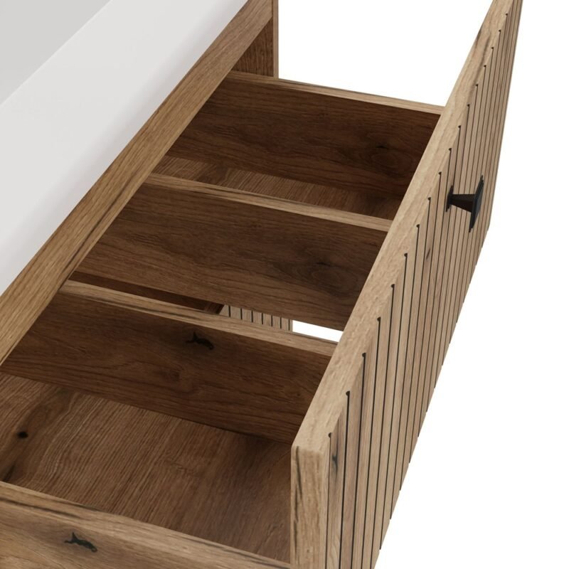 Wastafelmeubel TIGO 60 2S – Evoke eiken – 2 laden – hangend – geribbeld front – met wastafel