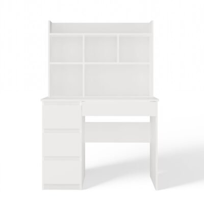 7 Bureau MIJAS – Mat wit / Wit – 4 laden – 4 planken – links – met opzetstuk