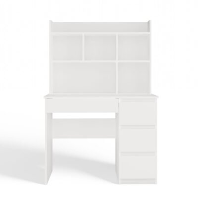 Bureau MIJAS – Mat wit / Wit – 4 laden – 4 planken – rechts – met opzetstuk
