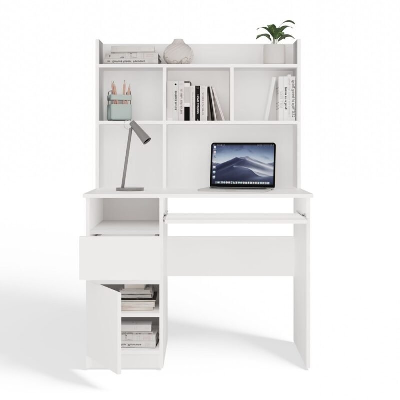 7 Bureau PORTO – Mat wit / Wit – links – met opzetstuk