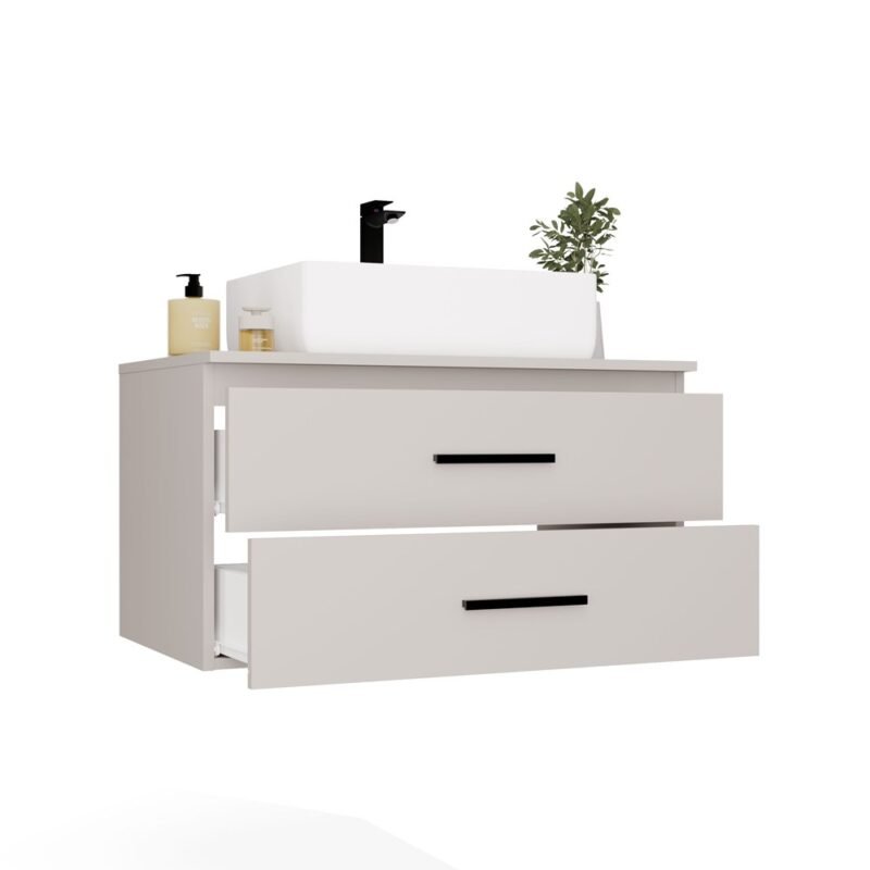 Wastafelmeubel NEL 80 – Kasjmier beige – 2 laden – hangend – met wastafel