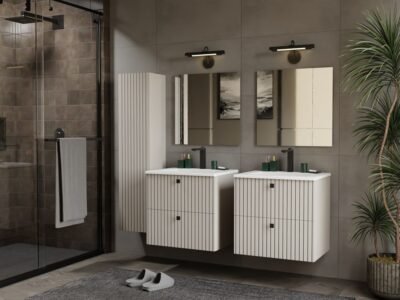 Badkamerkast TIGO 1D – Kasjmier – hangend – geribbeld front