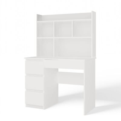 8 Bureau MIJAS – Mat wit / Wit – 4 laden – 4 planken – links – met opzetstuk