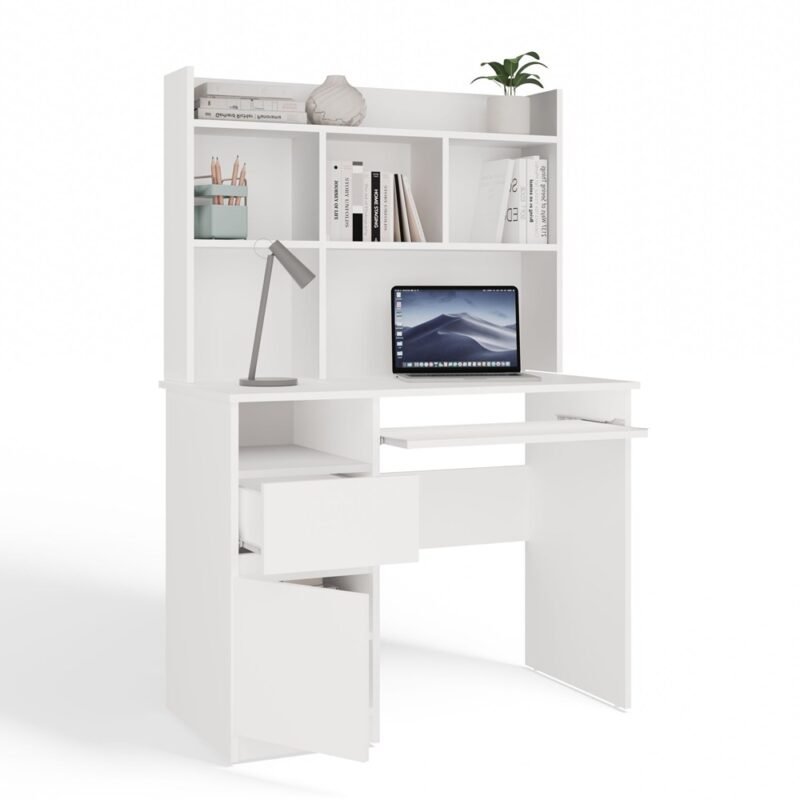 8 Bureau PORTO – Mat wit / Wit – links – met opzetstuk
