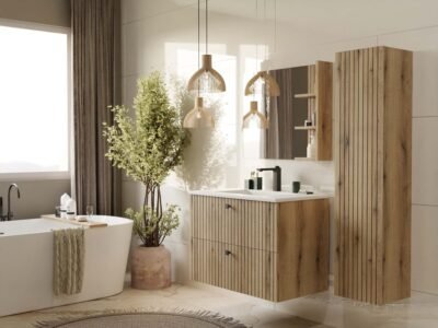 802SWIZUALIZACJA3 Wastafelmeubel TIGO 80 2S – Evoke eiken – geribbeld front – met wastafel