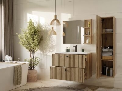 802SWIZUALIZACJA5 Wastafelmeubel TIGO 80 2S – Evoke eiken – geribbeld front – met wastafel
