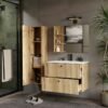 802SWIZUALIZACJA6 Wastafelmeubel TIGO 80 2S – Evoke eiken – geribbeld front – met wastafel