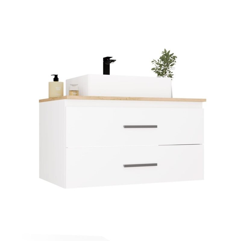 Wastafelmeubel NEL 80 – Artisan eiken / Wit – 2 laden – hangend – met wastafel