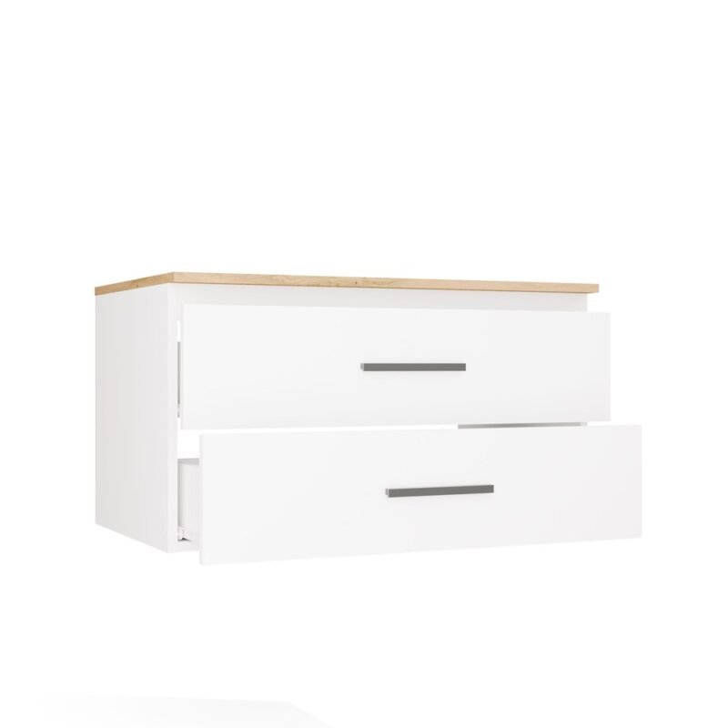 Wastafelmeubel NEL 80 – Artisan eiken / Wit – 2 laden – hangend – met wastafel