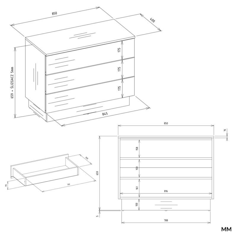 Dressoir AMBER 3S – Kasjmier beige – 3 laden