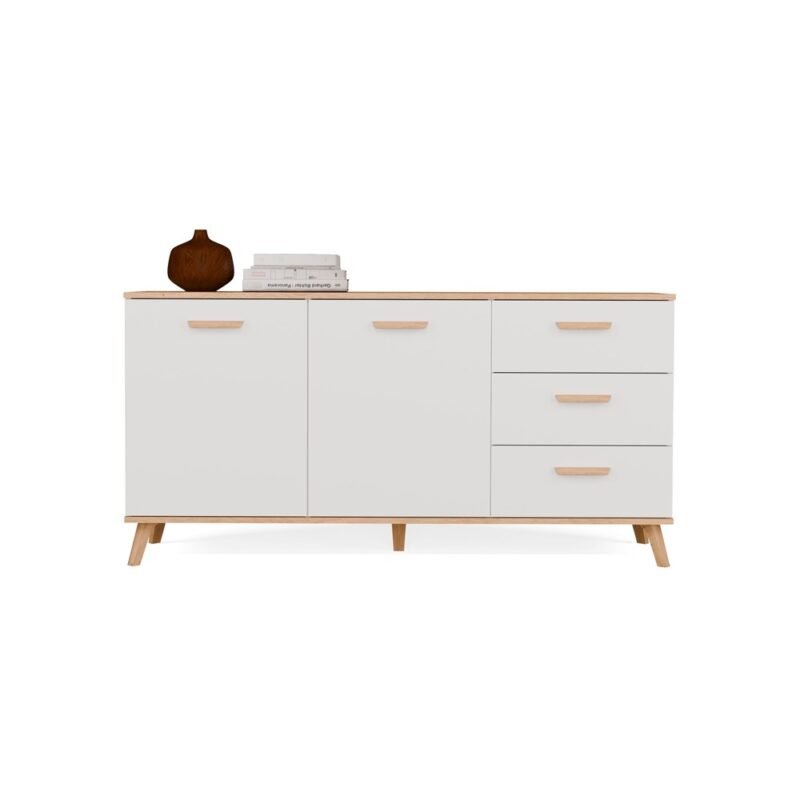 Dressoir OLYMPO 2D3S – 150 cm – Artisan eiken / Wit – 3 laden – 2 deuren