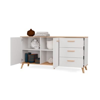 BBRY2 Dressoir OLYMPO 2D3S – 150 cm – Artisan eiken / Wit – 3 laden – 2 deuren