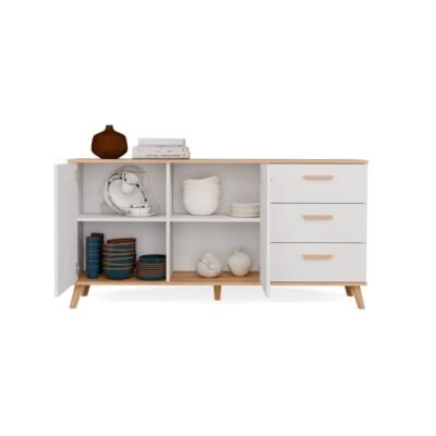 BBRY3 Dressoir OLYMPO 2D3S – 150 cm – Artisan eiken / Wit – 3 laden – 2 deuren