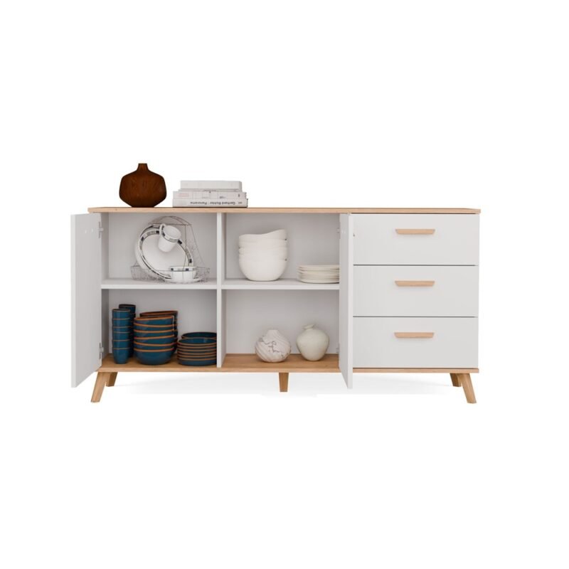 Dressoir OLYMPO 2D3S – 150 cm – Artisan eiken / Wit – 3 laden – 2 deuren