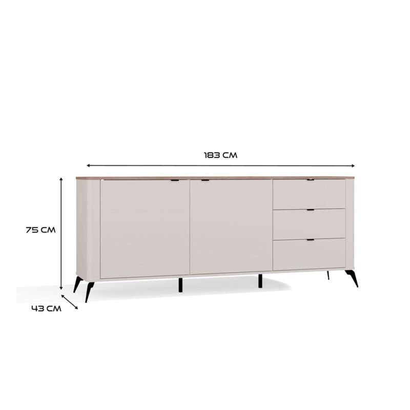 Dressoir CORDOBA 2D3S – Castello eiken / Kasjmier beige – 3 laden – soft-close