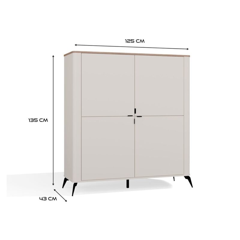 CORDOBA4DWymiary Dressoir CORDOBA 4D – Castello eiken / Kasjmier beige – 4 deuren – 8 planken