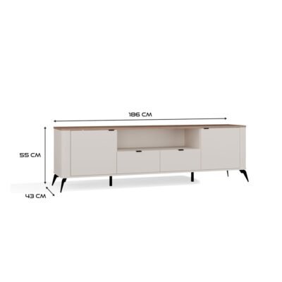 CORDOBARTV2D2SWymiary TV-meubel CORDOBA 2D2S – Castello eiken / Kasjmier beige – 2 laden