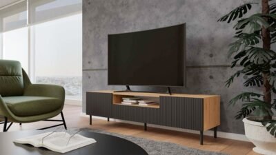 TV-meubel KAMA 160/SLIM – Zwart / Artisan eiken