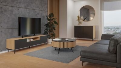 TV-meubel KAMA 160/SLIM – Zwart / Artisan eiken