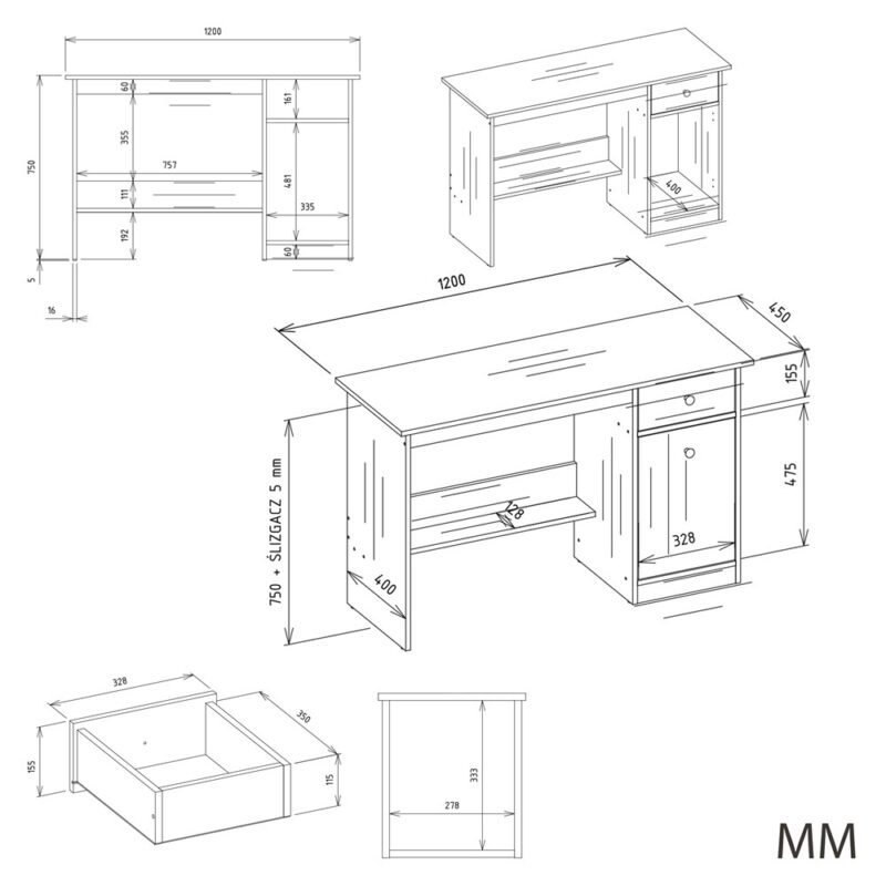 Bureau CHESTER – 1 lade – met opzetstuk