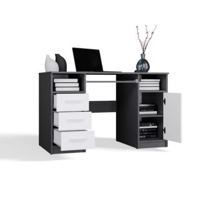 Bureau DELTA – 120 cm – Antraciet / Wit – 3 laden
