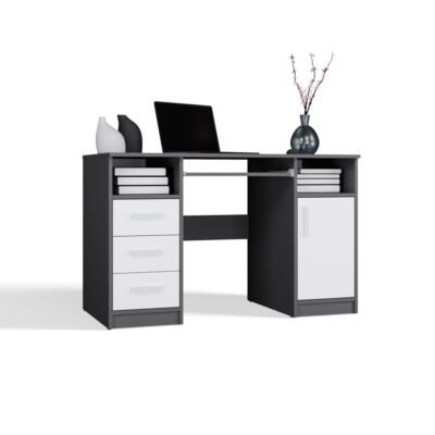 Bureau DELTA – 120 cm – Antraciet / Wit – 3 laden