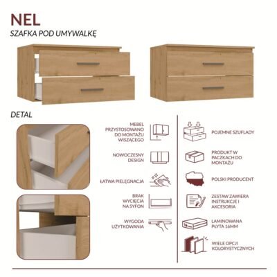 Wastafelmeubel NEL 80 – 2 laden – hangend – met wastafel