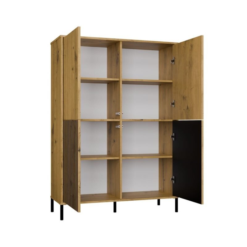 Vitrinekast KAMARO 4DK SLIM/GADKI – Artisan eiken – 4 deuren – geribbeld front