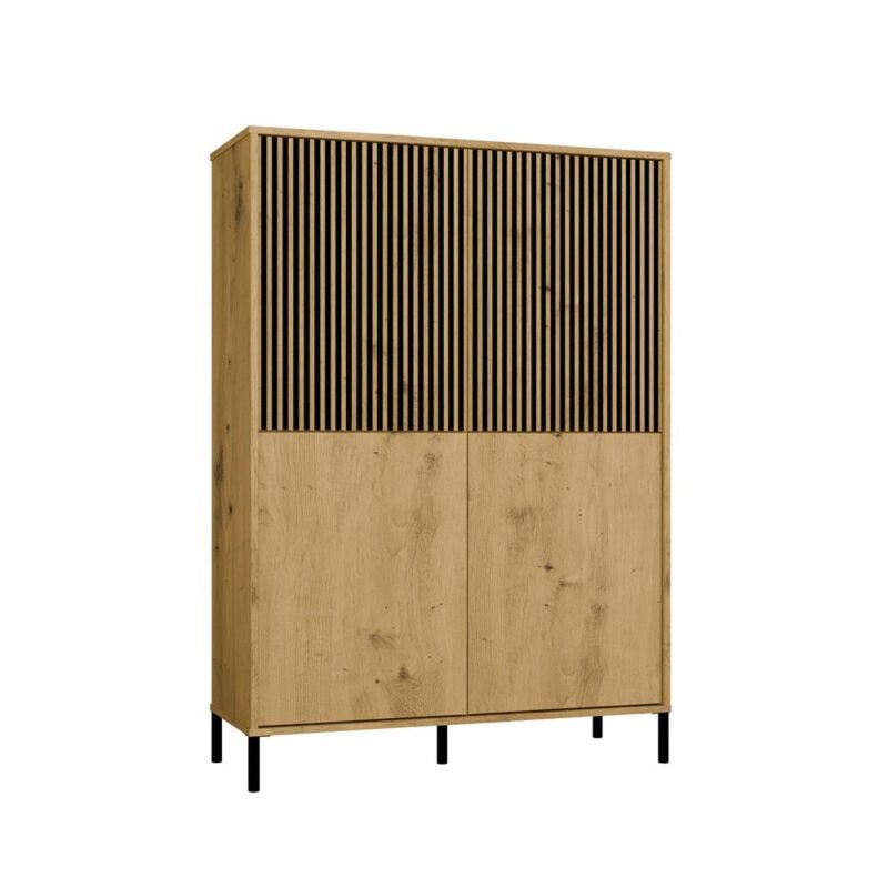 Vitrinekast KAMARO 4DK SLIM/GADKI – Artisan eiken – 4 deuren – geribbeld front