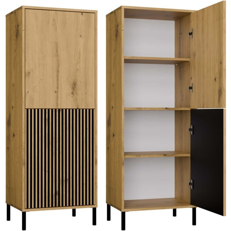 Image0007_mini Vitrinekast KAMARO 2DK SLIM/GADKI – Artisan eiken – geribbeld front