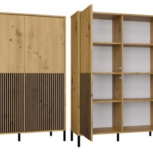 Vitrinekast KAMARO 4DK SLIM/GADKI – Artisan eiken – 4 deuren – geribbeld front