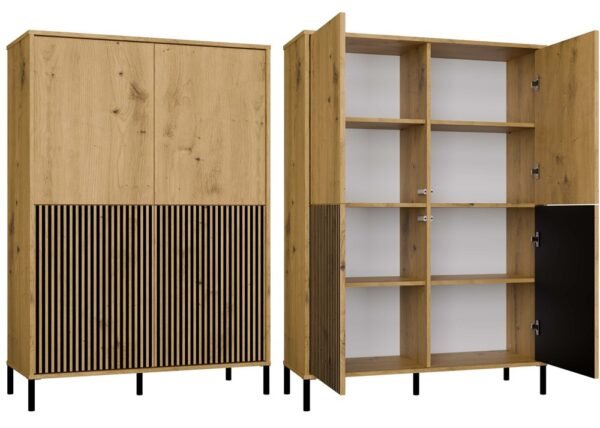 Vitrinekast KAMARO 4DK SLIM/GADKI – Artisan eiken – 4 deuren – geribbeld front