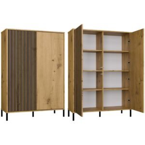 Vitrinekast KAMARO 2DD SLIM/GADKI – Artisan eiken – geribbeld front