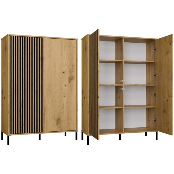 Vitrinekast KAMARO 2DD SLIM/GADKI – Artisan eiken – geribbeld front