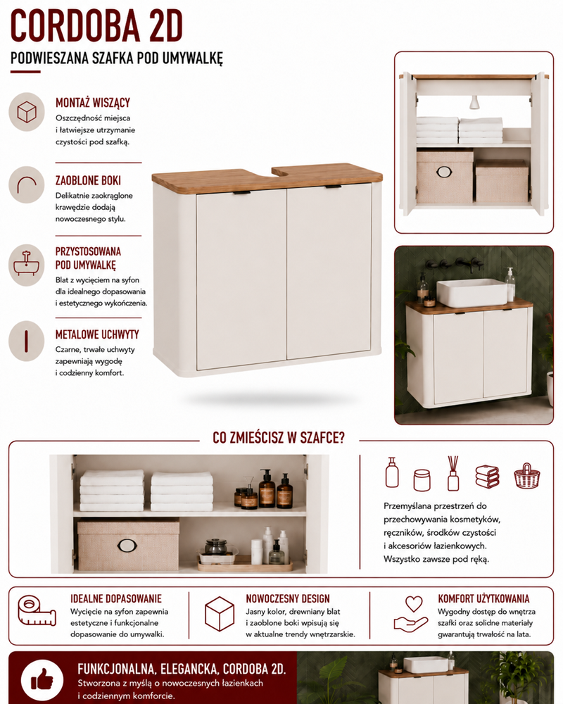 Wastafelmeubel CORDOBA 2D – Castello eiken / Kasjmier – hangend – met wastafel