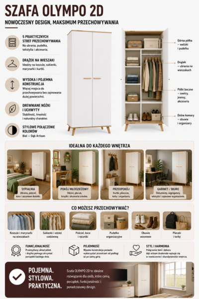 InfografikaOlympo2D Kledingkast Ubraniowa OLYMPO 2D – 80 cm – Artisan eiken / Wit – 2 deuren
