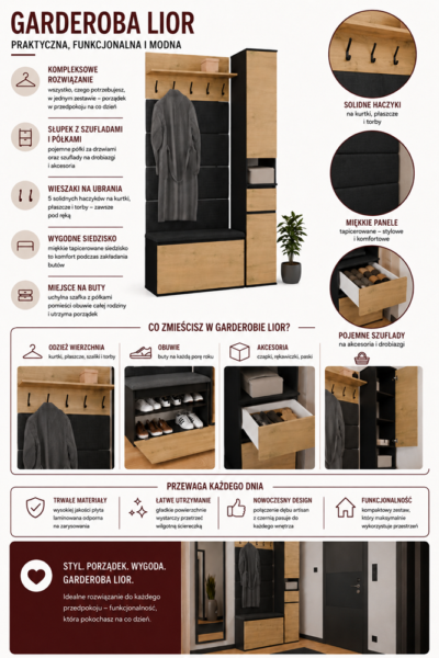 Garderobemeubel LIOR – Artisan eiken / Zwart