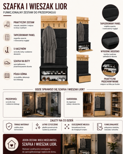 Infografikawieszakszafkalior-aigen Garderobemeubel LIOR – 202.5 × 80 × 35 cm – Artisan eiken / Zwart
