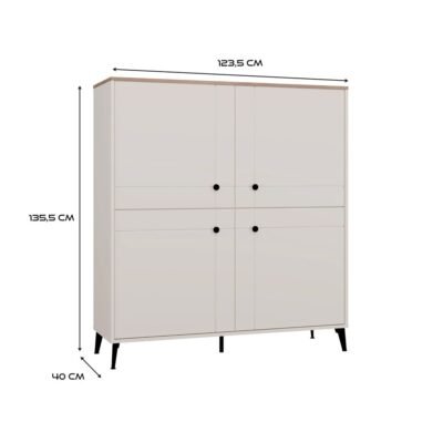 Komoda4DWymiary Dressoir POINT 4D – Castello eiken / Kasjmier beige – 4 deuren – 8 planken