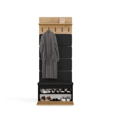 Lior_Wieszak_siedzisko1 Garderobemeubel LIOR – 202.5 × 80 × 35 cm – Artisan eiken / Zwart