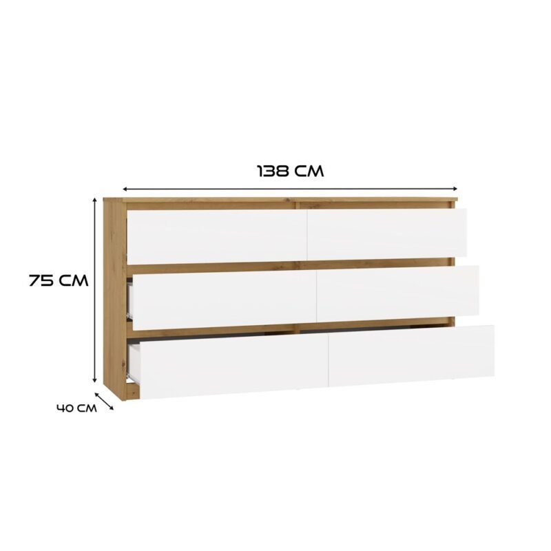 M6-140-ART_Biel_KPL_Wymiary_Obszar-roboczy-1 Dressoir Malwa M6 140