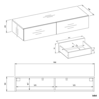 MIKAWymiary Kaptafel MIKA – 110 cm – 2 laden – hangend