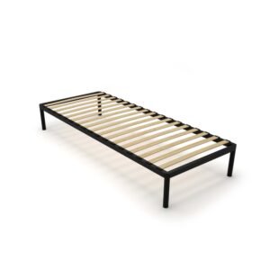 Metalen bedframe met houten lattenbodem 80 × 200 cm – Zwart