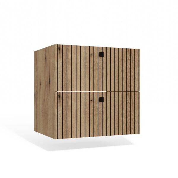 Wastafelmeubel TIGO 60 2S – Evoke eiken – 2 laden – hangend – geribbeld front – met wastafel