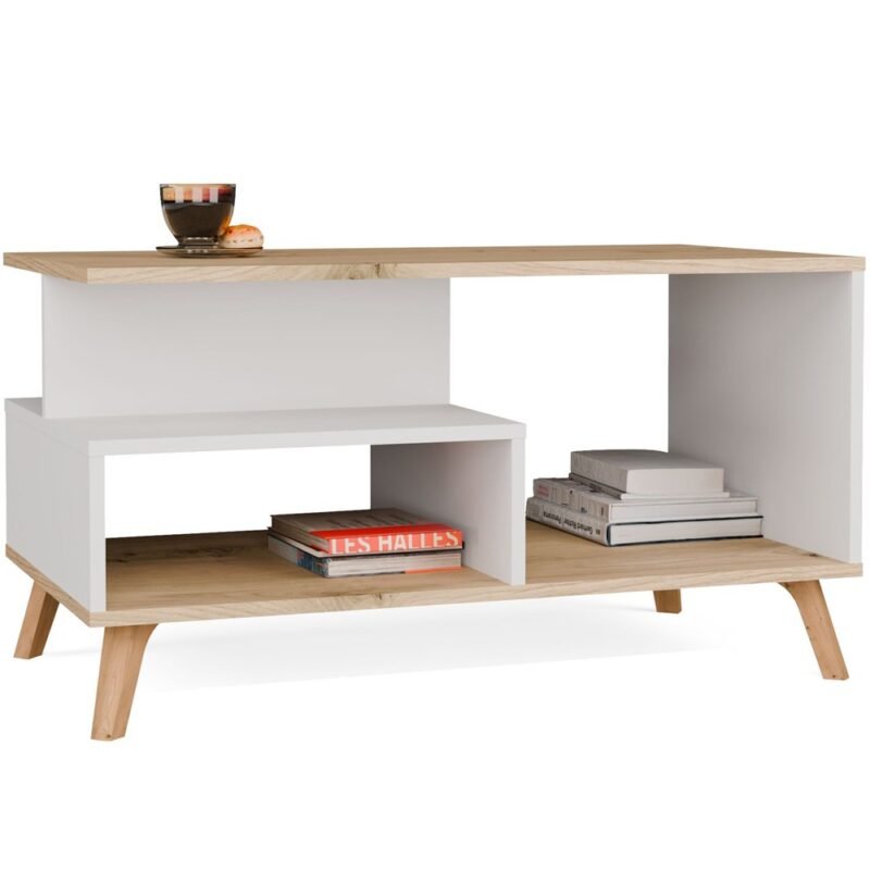 Tafel OLYMPO 1P – 90 × 49 × 48 cm – Artisan eiken / Wit