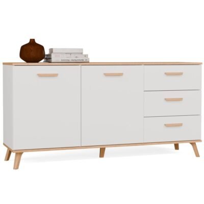MINIATURA Dressoir OLYMPO 2D3S – 150 cm – Artisan eiken / Wit – 3 laden – 2 deuren